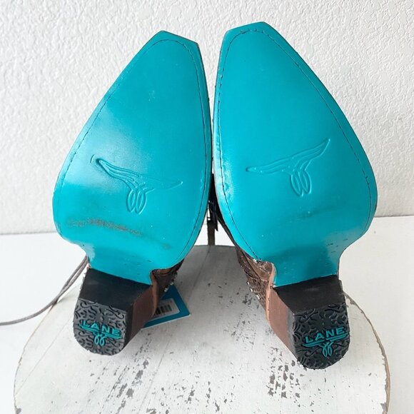 Lane SHOWDOWN Womens Cowboy Boots 7.5 Brown Short Western Cowgirl Lace-up Bootie - Picture 8 of 11